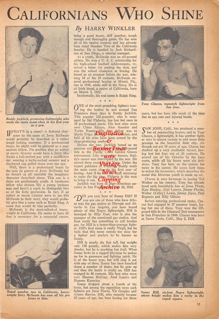 Boxing News Clipping #600 - Buddy Jacklich, Tony Chavez, Jerry McSwain, Sonny Hill, Joe Louis