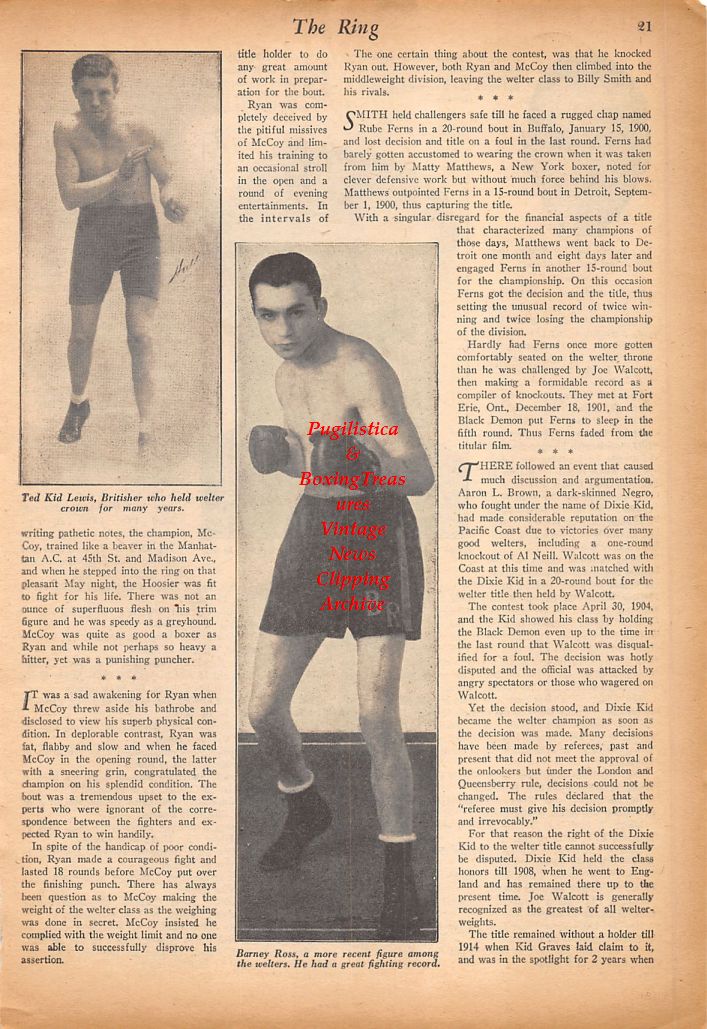 Boxing News Clipping #604 - Ted Kid Lewis, Barney Ross, Jimmy McLarnin, Henry Armstrong