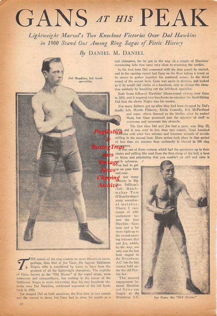 Boxing News Clipping #606 - Joe Gans, Dal Hawkins, Harold Dade