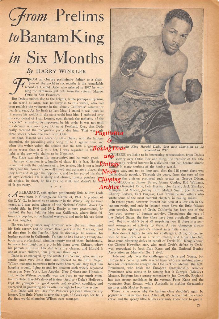 Boxing News Clipping #606 - Joe Gans, Dal Hawkins, Harold Dade