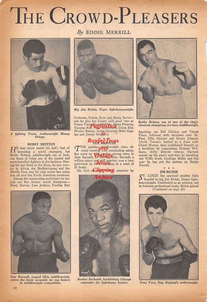 Boxing News Clipping #608 - Clyde Small, Jimmy Sanders, Mike Birskovich, Freddy Beshore, Paddy Young, Manny Ortega, Jim Richie, Bobby Britton, Sam Baroudi, Booker Beckwith, Tony Vero