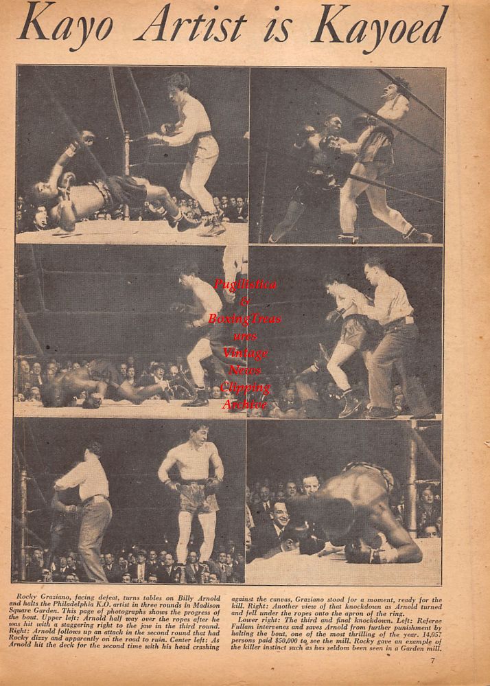 Boxing News Clipping #610 - Rocky Graziano vs. Billy Arnold