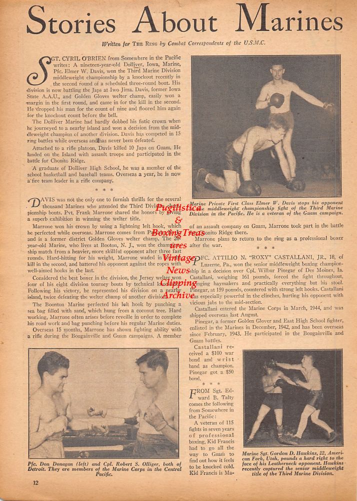 Boxing News Clipping #612 - WWII Military Boxing, Elmer Davis, Don Donagan, Gordon Hawkins, Owen Smith and others