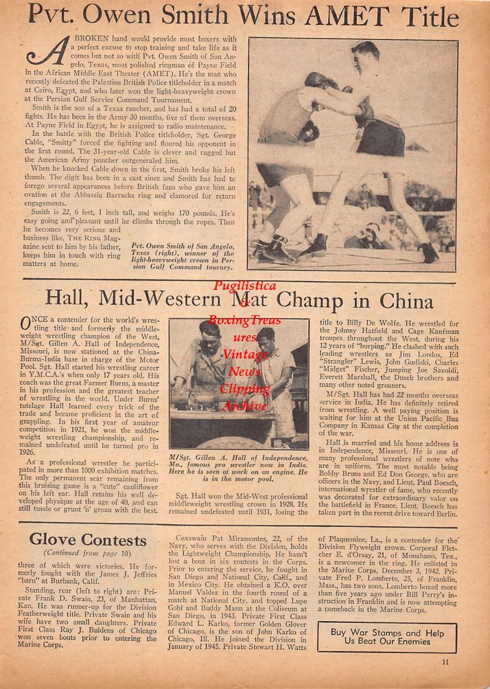 Boxing News Clipping #612 - WWII Military Boxing, Elmer Davis, Don Donagan, Gordon Hawkins, Owen Smith and others