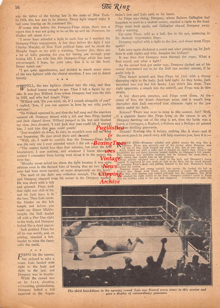 Boxing News Clipping #614 - Luis Angel Firpo, Jack Dempsey
