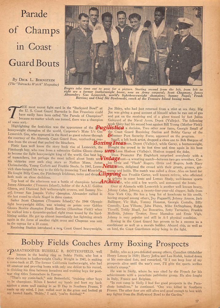 Boxing News Clipping #615 - Rocky Graziano, Humberto Zavala, Scott Chapman, James Alexander, Gus Lesnevich, Sammy Nagel, Frank Berrios, Ski Dynkowski