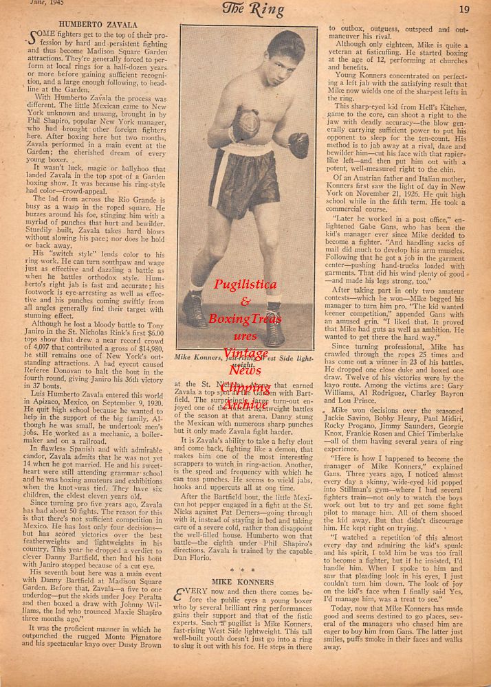 Boxing News Clipping #616 - Billy Conn, Billy Rauh, Alamogordo Airmen Military Boxing, Mike Konners, Tony LaRocca, Jack Maines, Bob Thompson, Howard Meredith, Jack Lutes, Romeo Sanchez