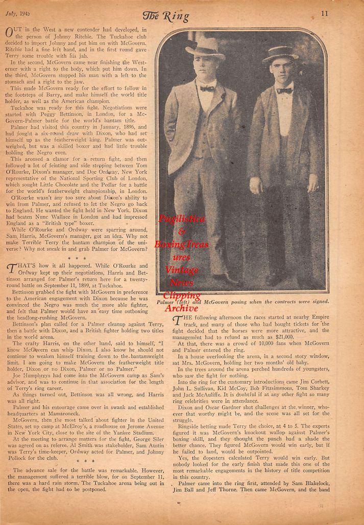 Boxing News Clipping #622 - Terry McGovern, Pedlar Palmer, Sam Harris