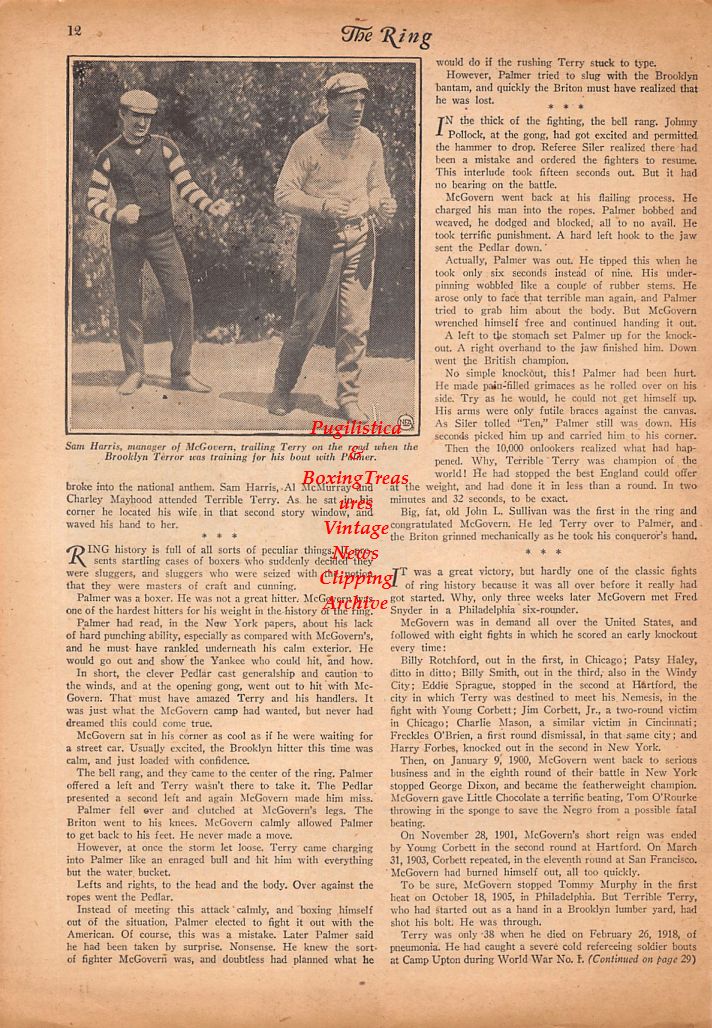 Boxing News Clipping #622 - Terry McGovern, Pedlar Palmer, Sam Harris