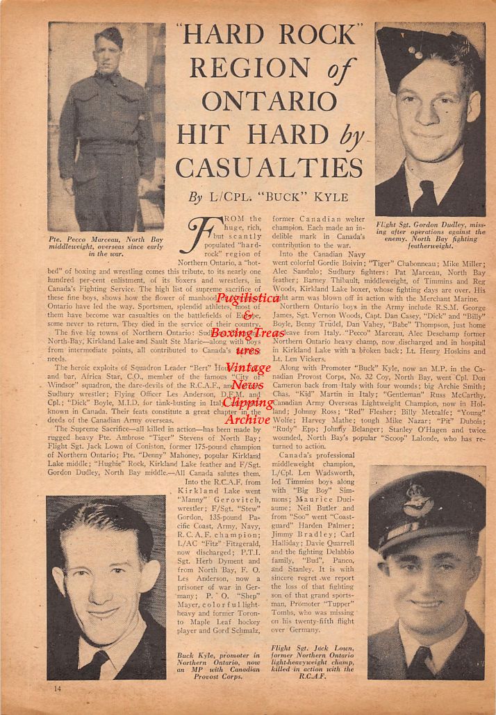 Boxing News Clipping #623 - Pecco Marceau, Gordon Dudley, Buck Kyle, Jack Lown, Frankie Swiston, Jim Laskey, Don Bartholomew, Freddie Lee, Bud Krager, Baby Wood, Frank Pasaluk, Charlie Backofen, Whitey Seadeek, Joe Hirczo, "Irish" Tommy White ++