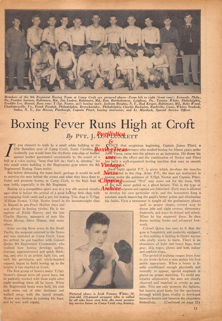Boxing News Clipping #623 - Pecco Marceau, Gordon Dudley, Buck Kyle, Jack Lown, Frankie Swiston, Jim Laskey, Don Bartholomew, Freddie Lee, Bud Krager, Baby Wood, Frank Pasaluk, Charlie Backofen, Whitey Seadeek, Joe Hirczo, "Irish" Tommy White ++