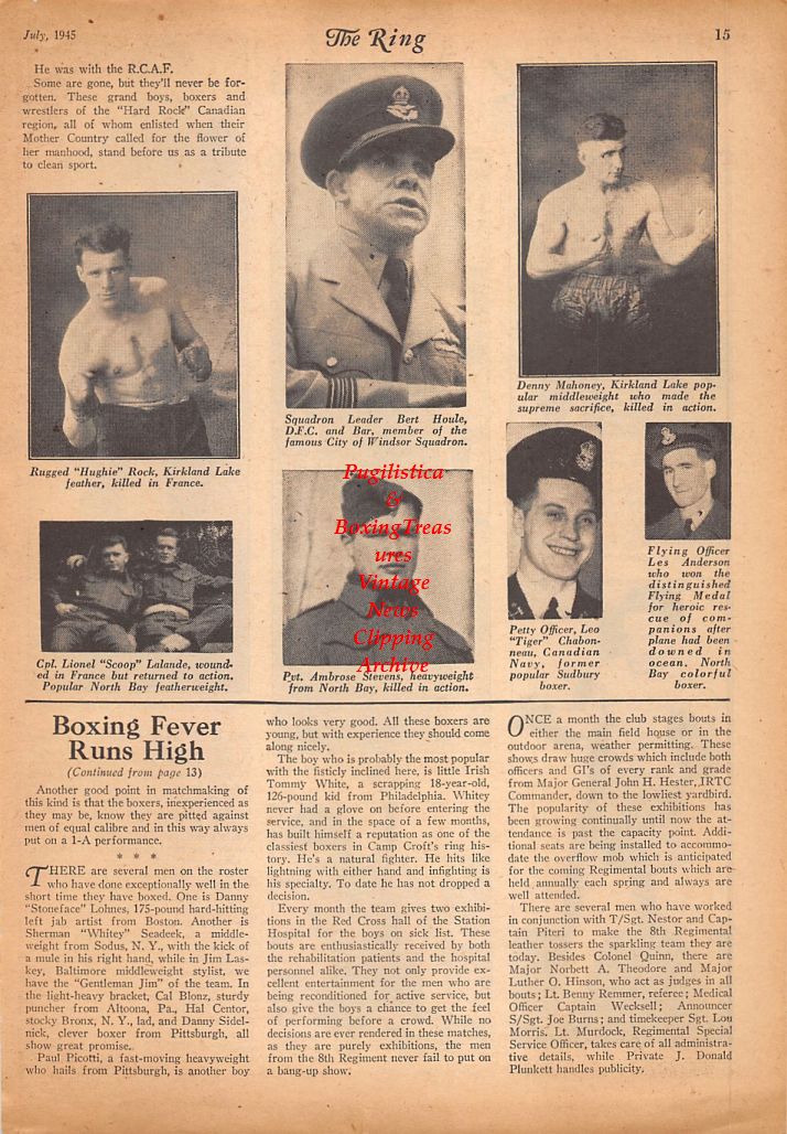 Boxing News Clipping #624 - Leonard Ceasar, Alfie Harrig, Del Cockayne, Ralph Lara, Pedro Firpo, Hughie Rock, Lionel Lalande, Bert Houle, Ambrose Stevens, Leo Chaboneau, Denny Mahoney, Les Anderson