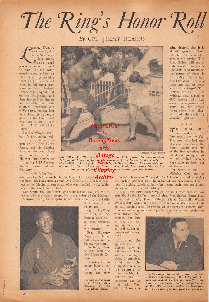 Boxing News Clipping #626 - Cozy Storace, Patricia LaBeau, Vernon Escoe, Gerald Fitzgerald, Marine 2nd Division Tournament Champions