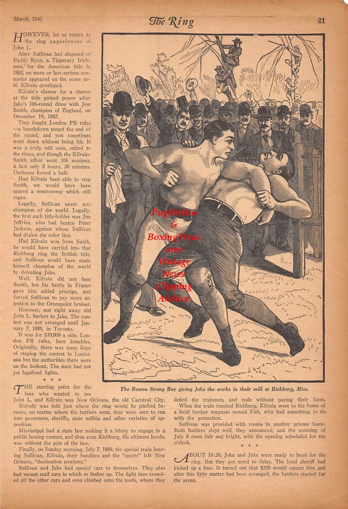 Boxing News Clipping #630 - John L. Sullivan, Jake Kilrain