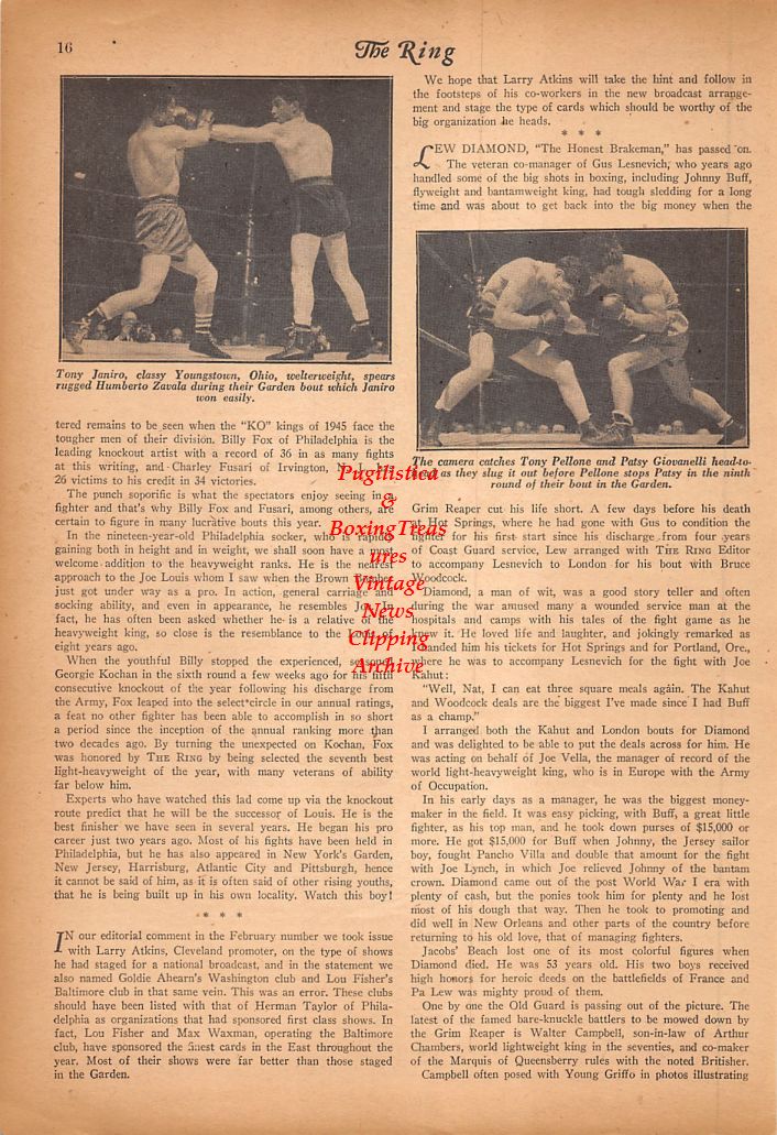 Boxing News Clipping #633 - Tony Janiro vs. Humberto Zavala, Tony Pellone vs. Patsy Giovanelli