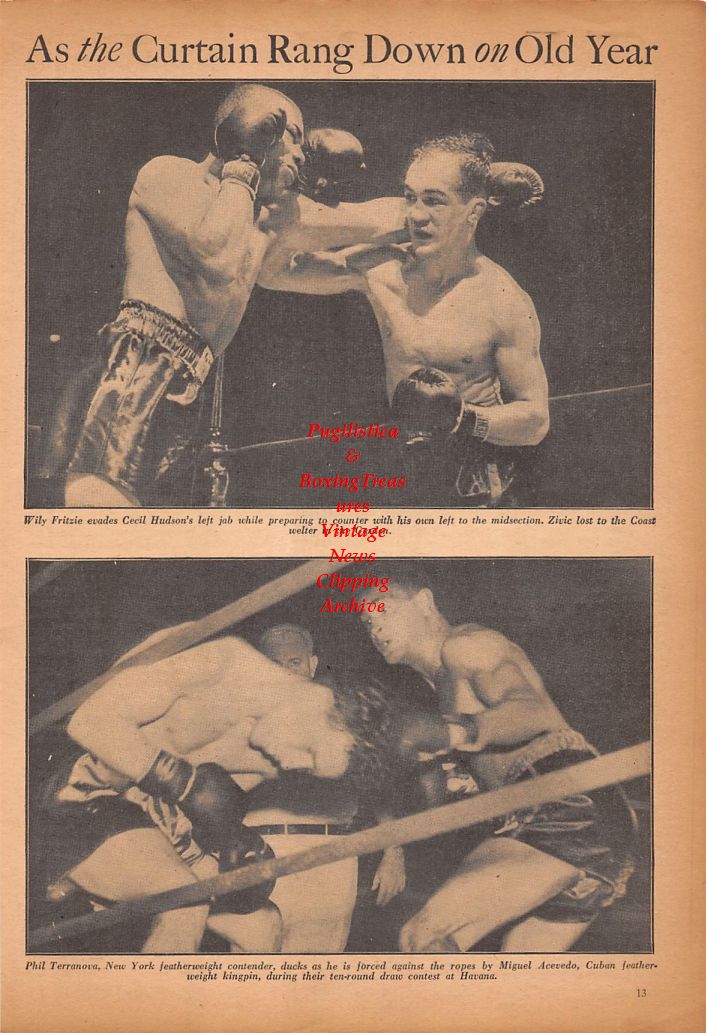 Boxing News Clipping #634 - Fritzie Zivic vs. Cecil Hudson, Phil Terranova vs. Miguel Acevedo, Jimmy McDonough, Billy Walker, Stanley Miller