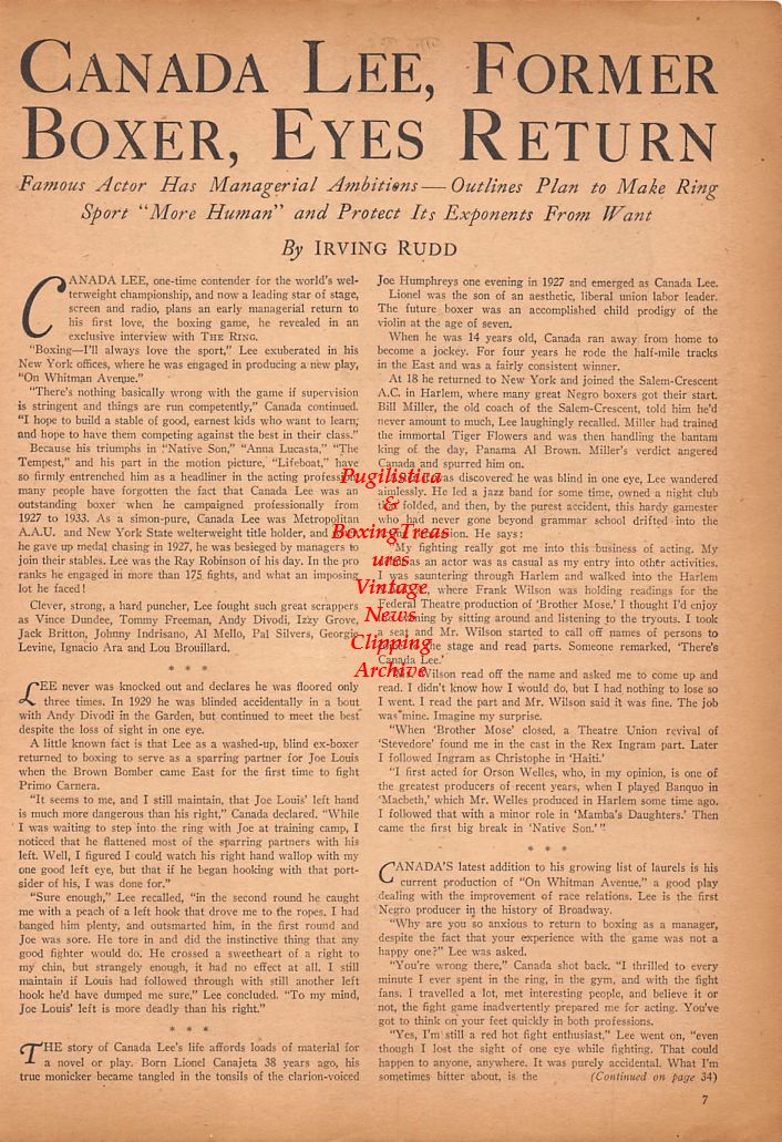 Boxing News Clipping #638 - Tommy Farr, Canada Lee
