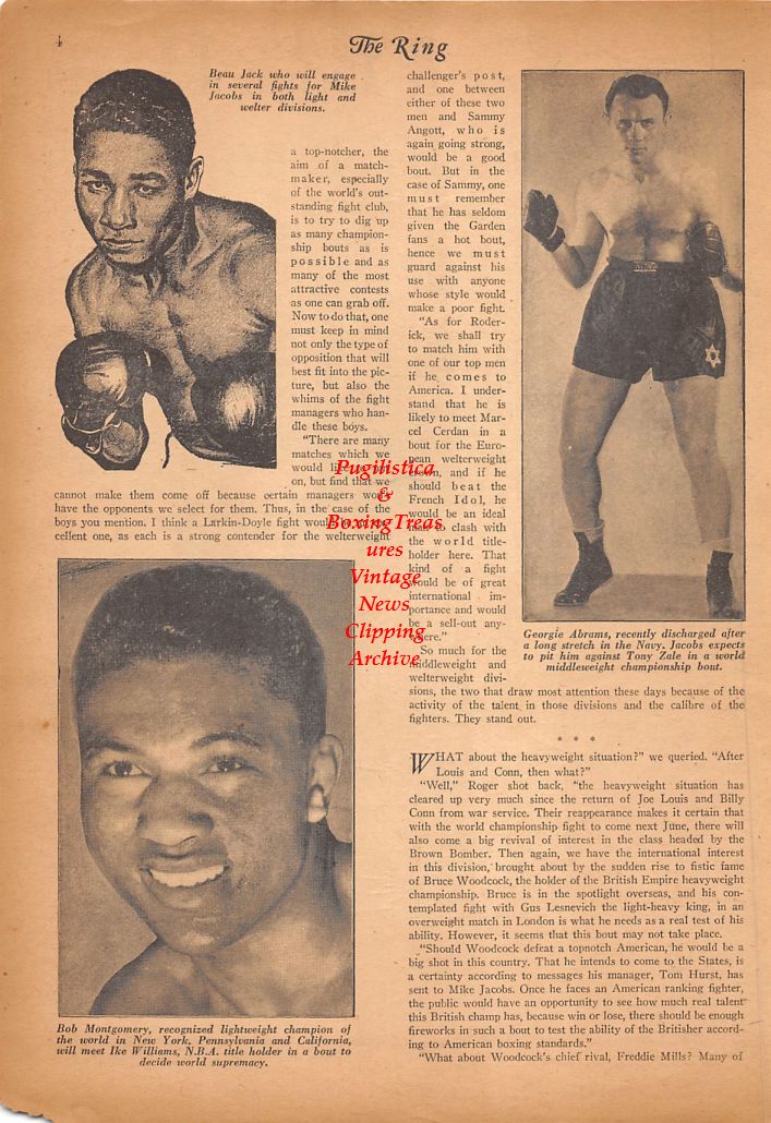 Boxing News Clipping #640 - Nat Rogers, Marcel Cerdan, Beau Jack, Bob Montgomery, Georgie Abrams