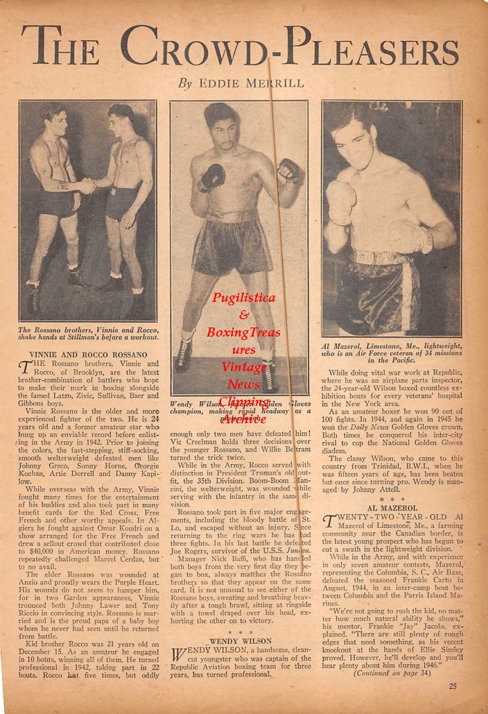 Boxing News Clipping #641 - Vinnie and Rocco Rossano, Wendy Wilson, Al Mazerol, Joe Millich, Wild Bill, Don Evans, George Lenihan, Lobo Brown