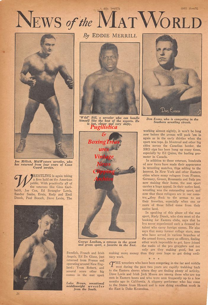Boxing News Clipping #641 - Vinnie and Rocco Rossano, Wendy Wilson, Al Mazerol, Joe Millich, Wild Bill, Don Evans, George Lenihan, Lobo Brown
