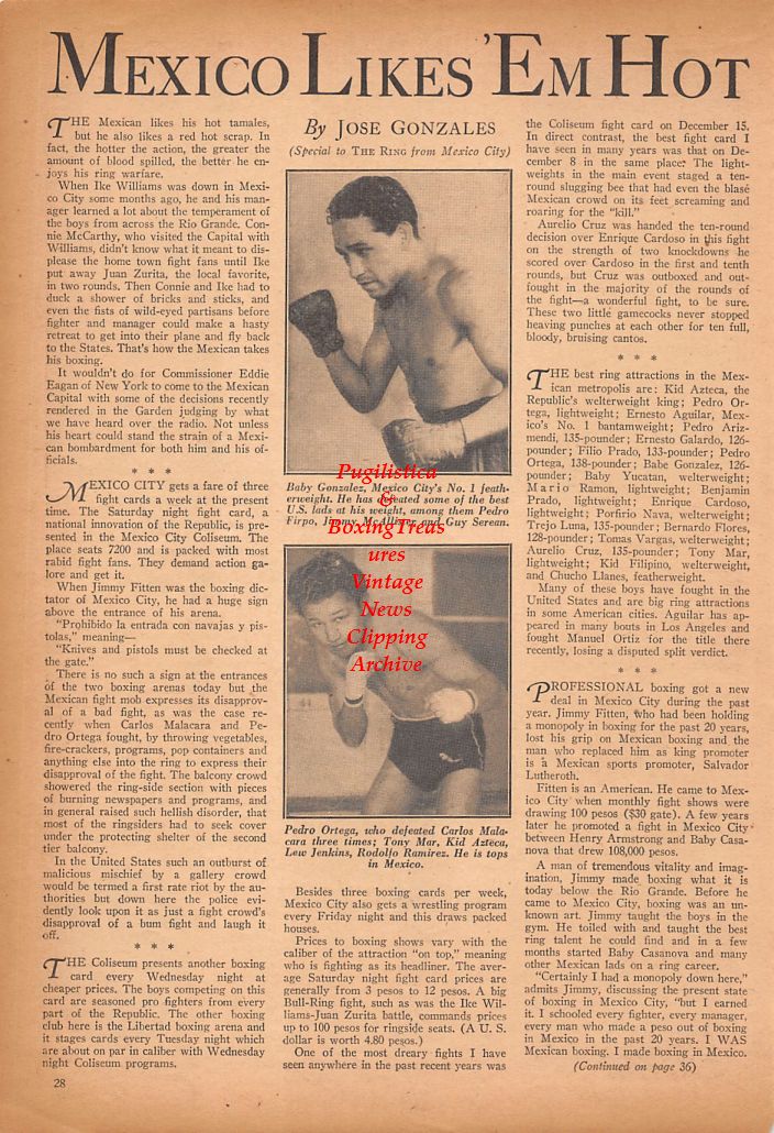 Boxing News Clipping #642 - Baby Gonzalez, Pedro Ortega, Paul Boesch, Ed White, Gino Garibaldi, Sandor Szabo, Frank Valois