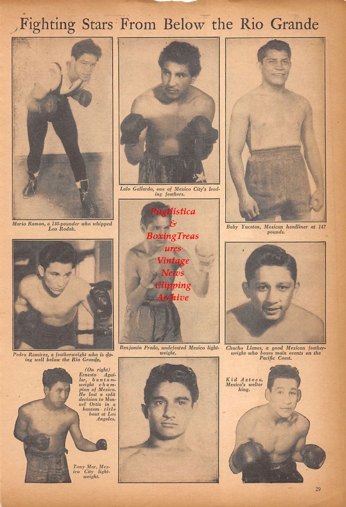 Boxing News Clipping #643 - Mario Ramon, Lalo Gallardo, Baby Yucatan, Chucho Llanes, Benjamin Prado, Pedro Ramirez, Ernesto Aguilar, Tony Mar, Kid Azteca, Willie Russell, Bobby Boucher, Andy Peppe