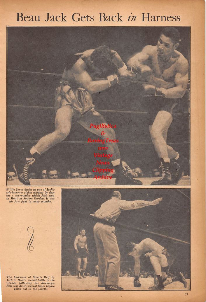 Boxing News Clipping #645 - Beau Jack vs. Willie Joyce and Morris Reif,