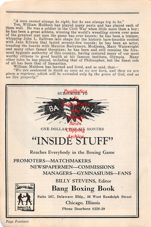 Boxing News Clipping #65 - William Muldoon