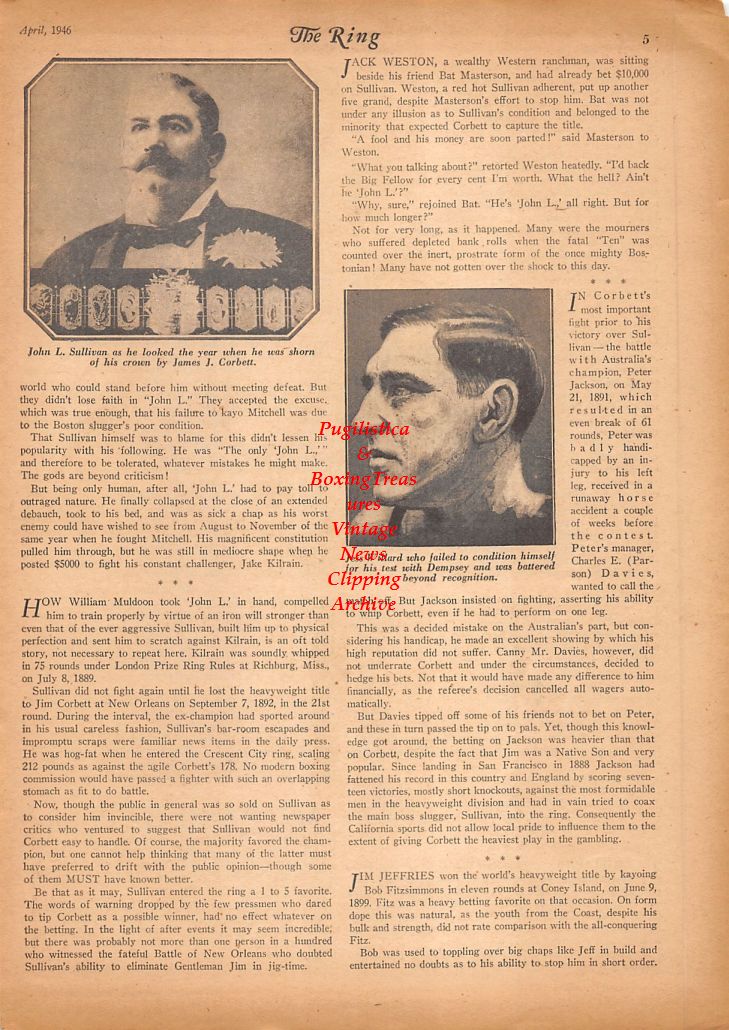 Boxing News Clipping #650 - John L. Sullivan, Jess Willard