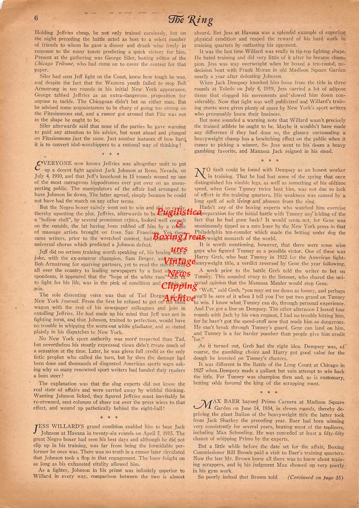 Boxing News Clipping #650 - John L. Sullivan, Jess Willard