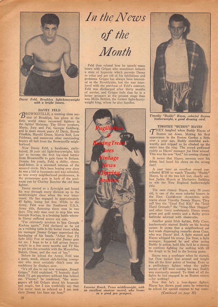 Boxing News Clipping #656 - Marty Servo vs. Freddie Red Cochrane, Davey Feld, Buddy Hayes, Laverne Roach