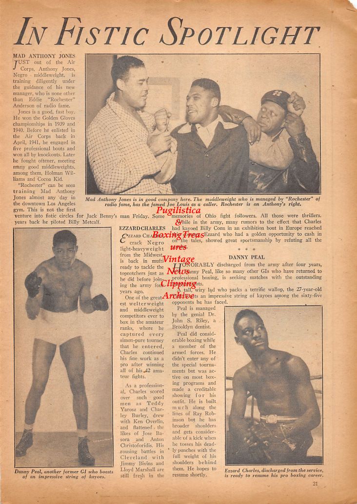 Boxing News Clipping #657 - Mickey Doyle, Zack Robison, Johnny Bratton, Anthony Jones, Joe Louis, Danny Peal, Ezzard Charles