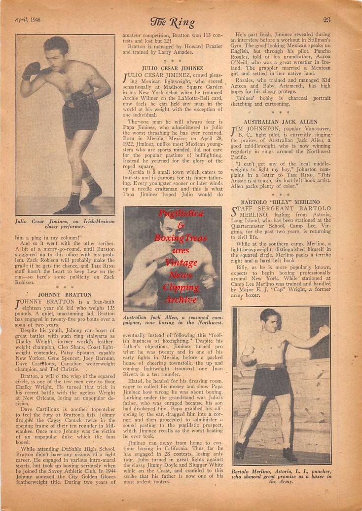 Boxing News Clipping #658 - Art Tatta, Joey Varoff, Tony Antognoli, Julio Cesar Jiminez, Jack Allen, Bartolo Merlino