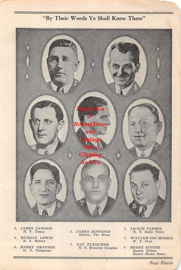 Boxing News Clipping #66 - Sam Taub, Harry B. Smith, Fred Mosebach, Oscar Silverman, Bob Shand, Willie Ratner, Wade Ison, Bob Stedler, Bruce Dudley, James Dawson, Murray Lewin, Harry Grayson, James Jennings, Nat Fleischer, Doc Morris