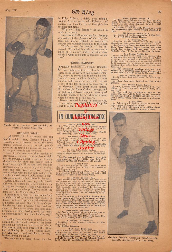 Boxing News Clipping #660 - Luis Castillo vs. Manuel Ortiz, Willie Pep vs. Jimmy McAllister, Joe Kahut vs. Jack Butler, Buddy Scott, Gordon Mackie