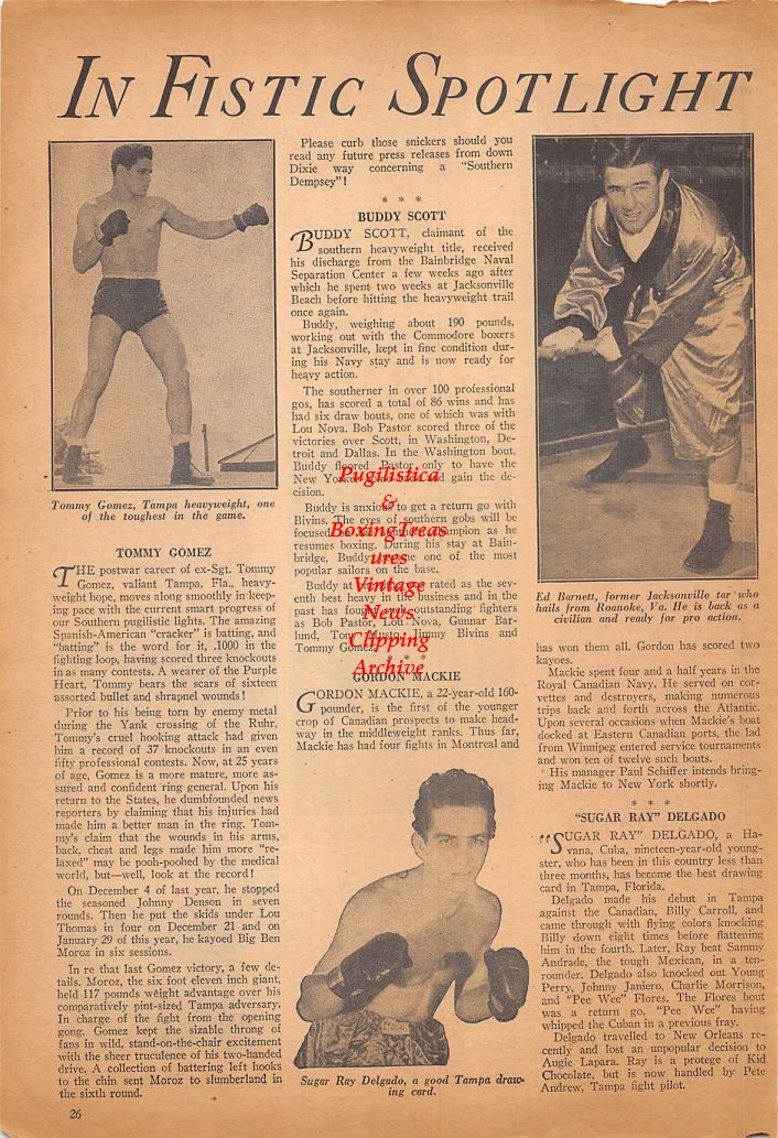 Boxing News Clipping #661 - Tommy Gomez, Ed Barnett, Sugar Ray Delgado, Ramey McKnight, Bill Parson, Johnny Taylor