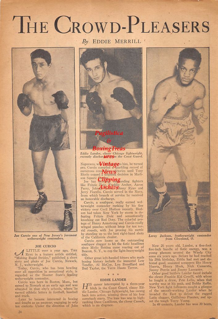 Boxing News Clipping #662 - Joe Curcio, Eddie Lander, Leroy Jackson, Spider Armstrong, Billy Zaduk, Bob Flanagan