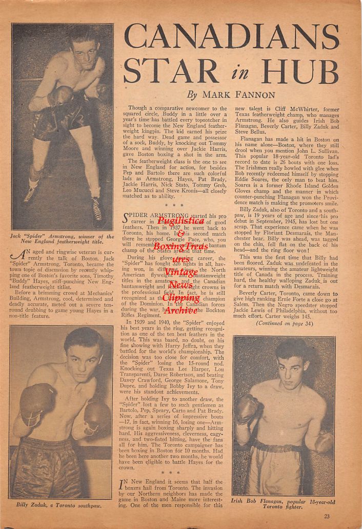 Boxing News Clipping #662 - Joe Curcio, Eddie Lander, Leroy Jackson, Spider Armstrong, Billy Zaduk, Bob Flanagan