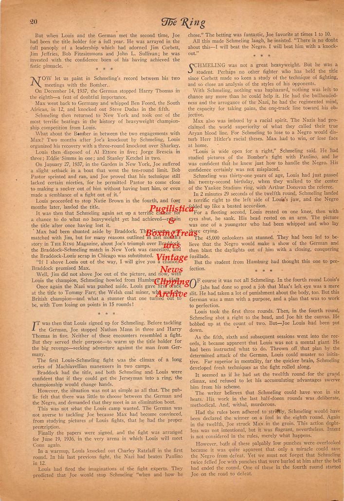 Boxing News Clipping #664 - Joe Louis vs. Max Schmeling I