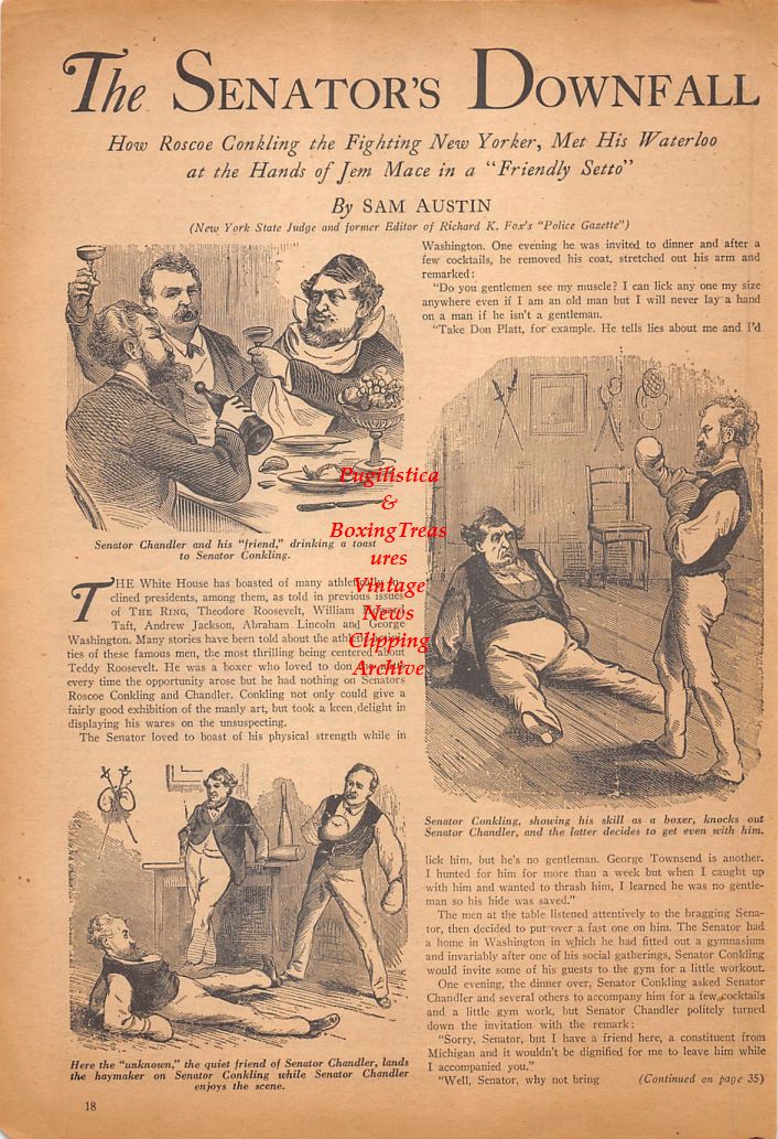 Boxing News Clipping #665 - "The Senator's Downfall" Roscoe Conkling vs. Jem Mace