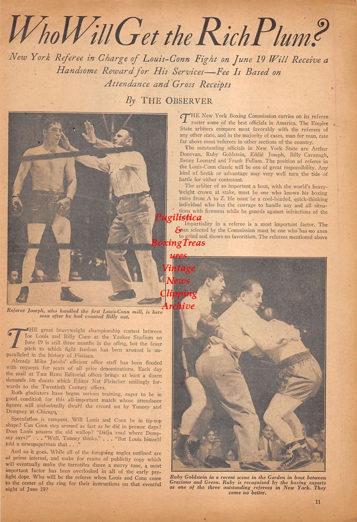 Boxing News Clipping #666 - "New York Referees" Eddie Joseph, Ruby Goldstein, Arthur Donovan