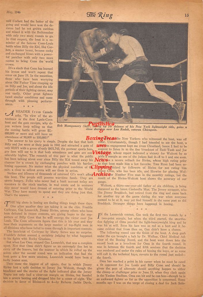 Boxing News Clipping #668 - Bob Montgomery vs. Leo Rodak