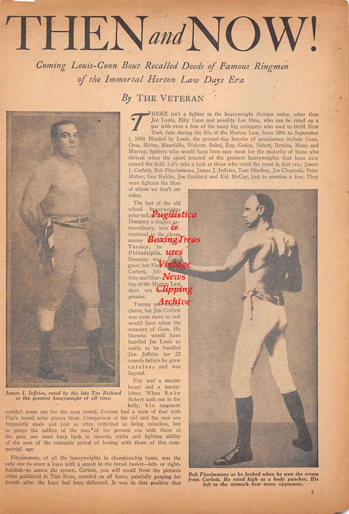 Boxing News Clipping #671 - James J. Jeffries, Bob Fitzsimmons, Sam Langford, Tom Sharkey