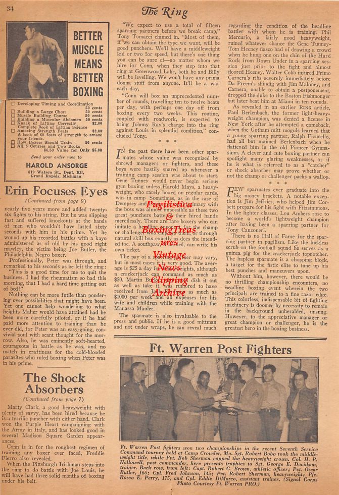 Boxing News Clipping #673 - James Freeman, Ralph Burnley, Floyd Gibson, Ira Boddie, Jim McDonald, Lacey Callaway, Ralph Bray, Mel Neary, Jacobus Vander Klashorst, Bob Lyons, Milton Glass, Robert Bobo, Bob Sherman, Oscar Butler, Rosco Perry, Eddie DiMarco+