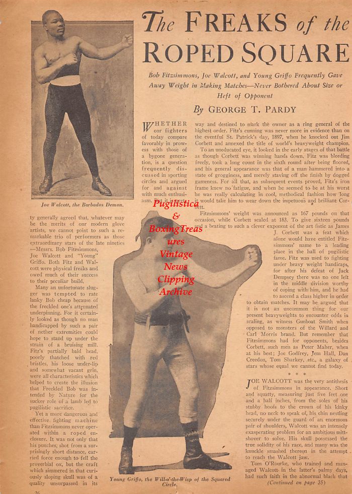 Boxing News Clipping #674 - Barbados Joe Walcott, Young Griffo, Vincent Lopez, King Kong