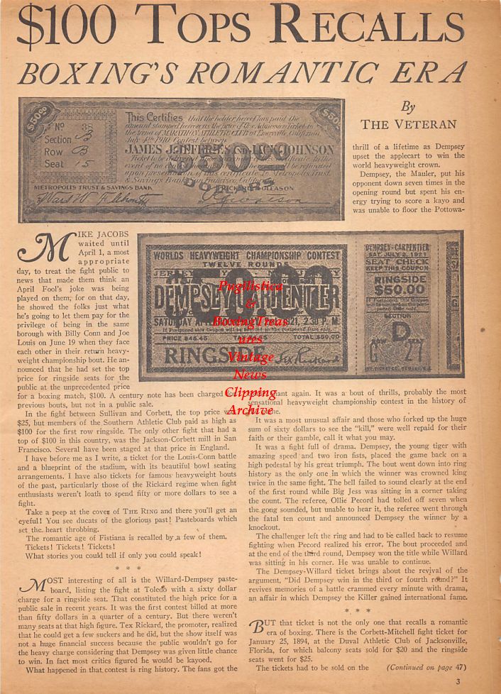 Boxing News Clipping #675 - Boxing Tickets and Ringside Ticket Prices
