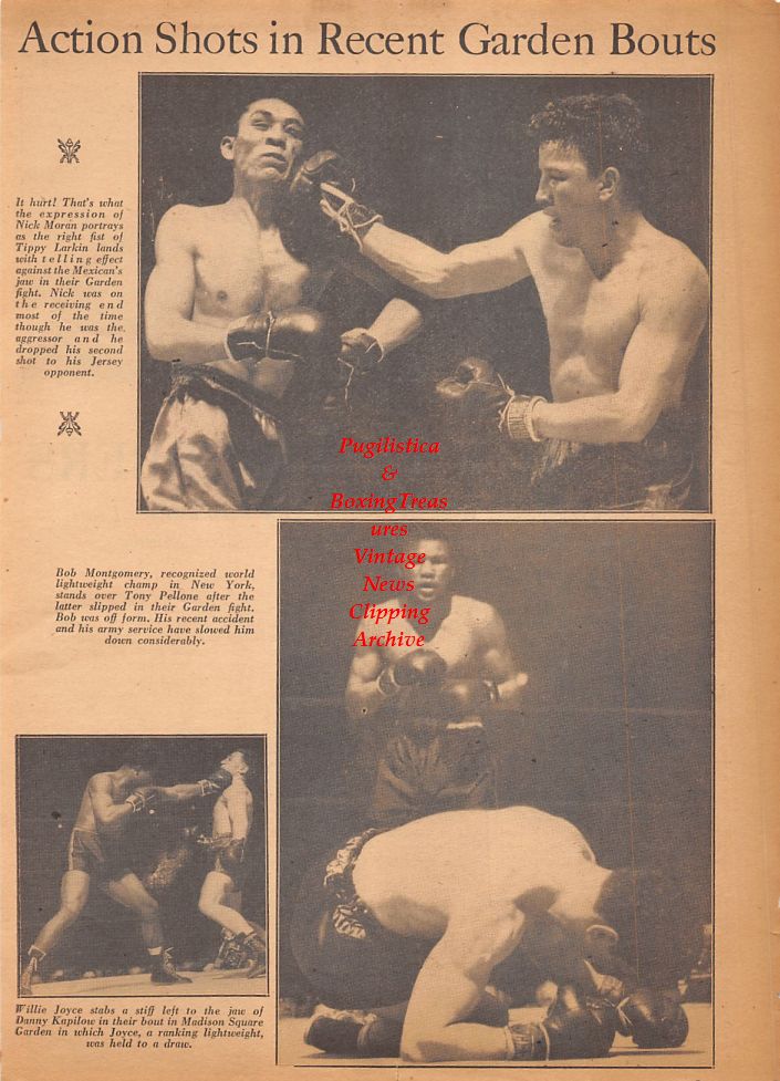 Boxing News Clipping #676 - Nick Moran vs. Tippy Larkin, Bob Montgomery vs. Tony Pellone, Willie Joyce vs. Danny Kapilow, Freddie Fierro, Marty Clark