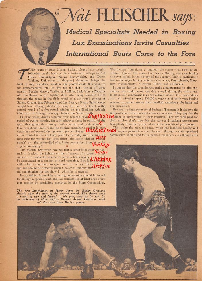 Boxing News Clipping #679 - Jack Allen, Bobby Garcia, Bob Boucher, Rocky Graziano vs. Marty Servo