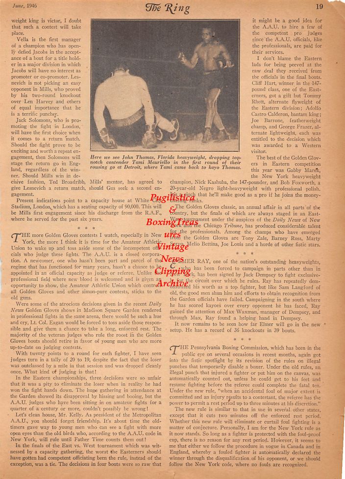 Boxing News Clipping #681 - Harry Hill's Night Club, John Thomas vs. Tami Mauriello