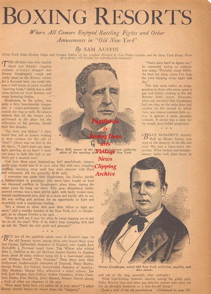 Boxing News Clipping #682 - Harry Hill, Owney Geoghegan, Ed Strangler Lewis, John Grandovich, Ray Steele